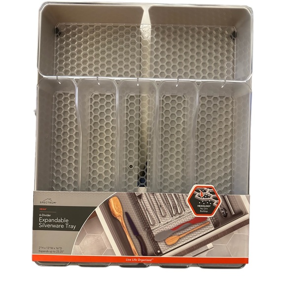 13"x16" Hexa 6-Divider Expandable Silverware Tray (Expands up to 23.25") Clear - Picture 1 of 8